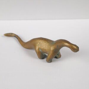 Vintage Solid Mini Brass Brontosaurus Dinosaur Figurine MCM Maker's Mark READ